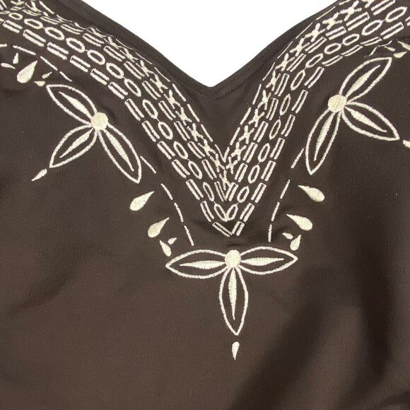 Christina Brown and White Embroidered One Piece Swim Suit - Picture 5 of 7